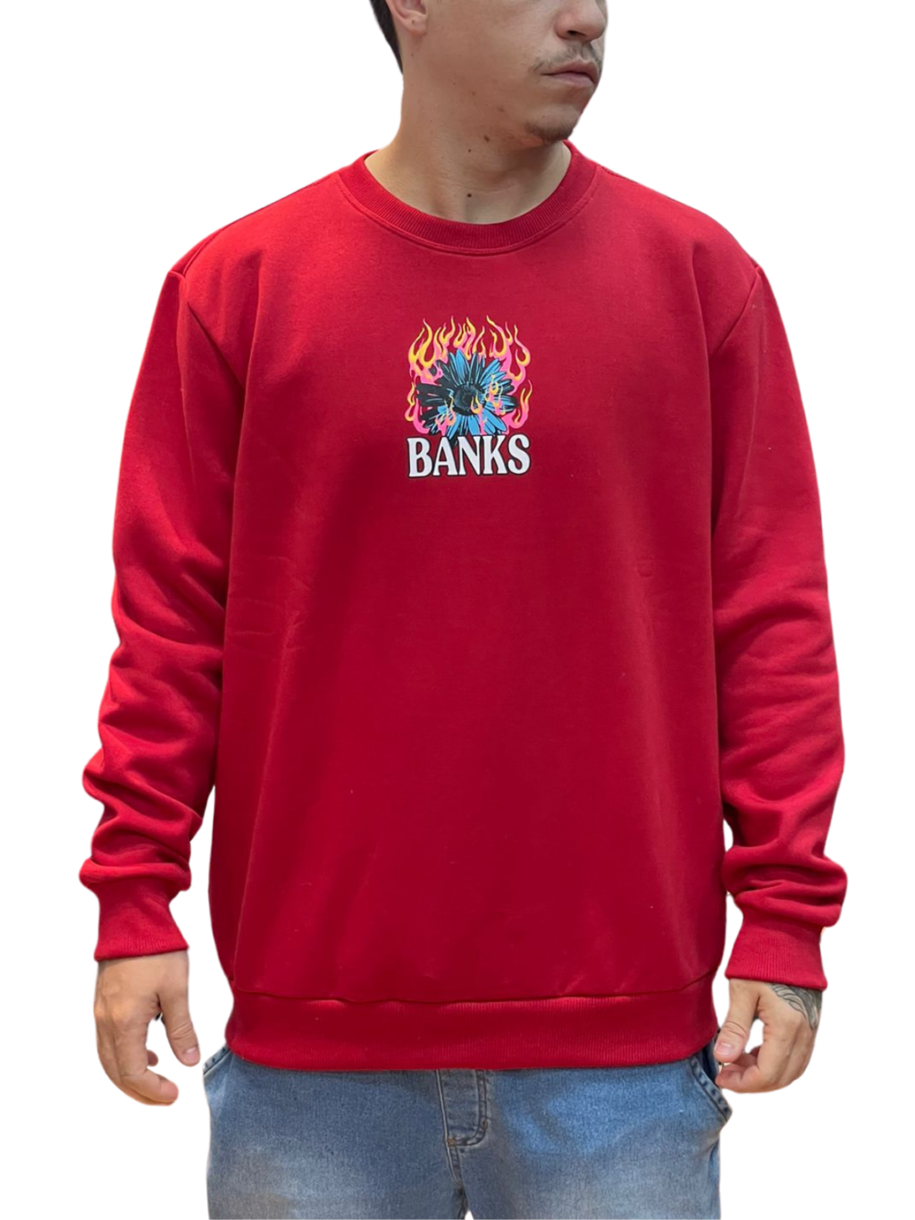 BLUSA MOLETOM BANKS GOLA CARECA FLOR FLAMEJANTE - VERMELHO