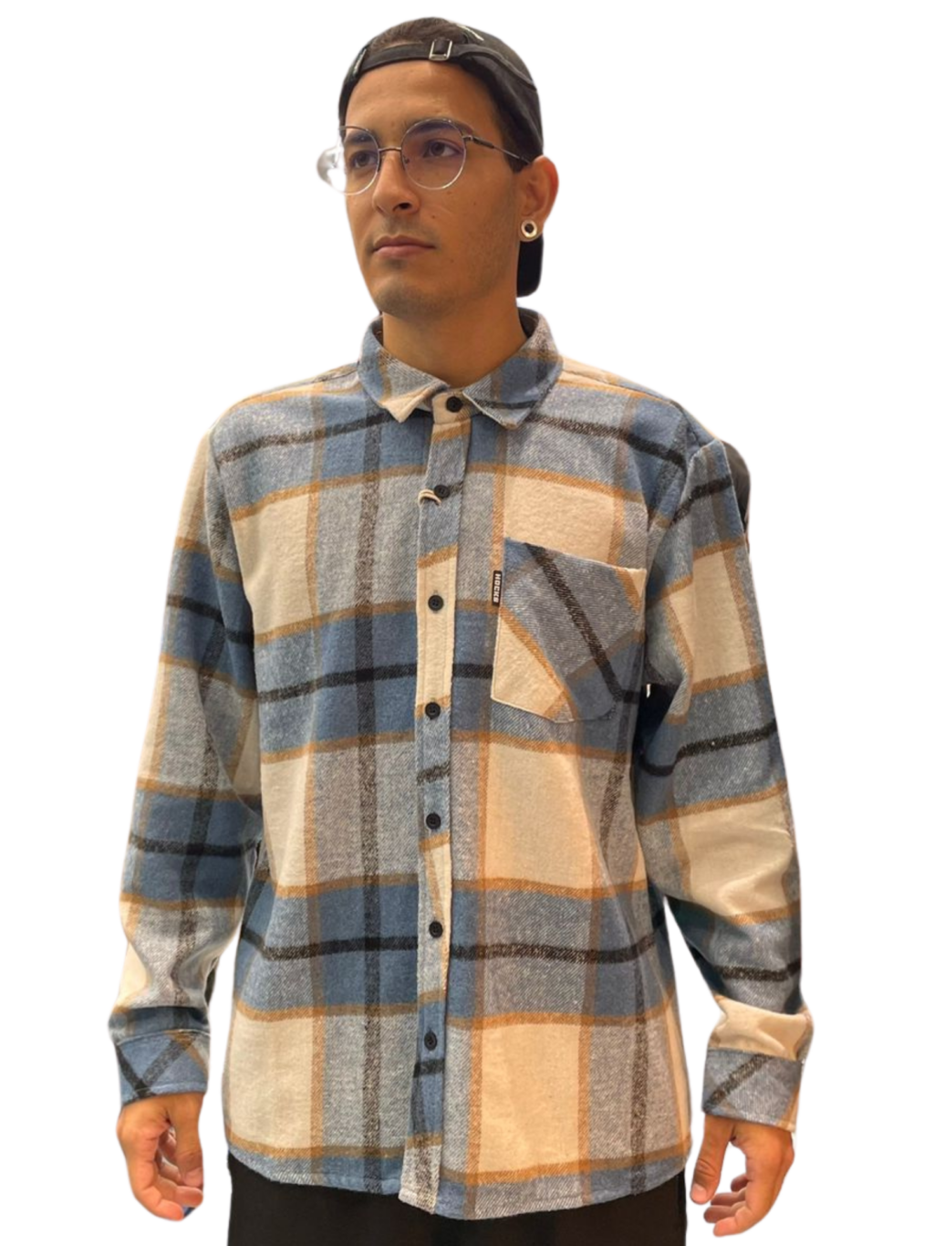 CAMISA HOCKS FLANELA SENSAÇÃO - AZUL/BEGE