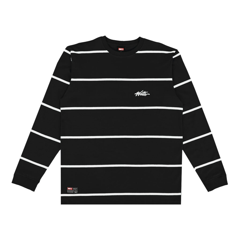 CAMISETA  WATS MANGA LONGA LISTRADA TAG - PRETO