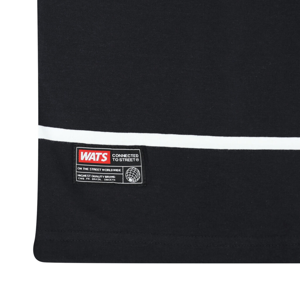 CAMISETA  WATS MANGA LONGA LISTRADA TAG - PRETO - Image 3
